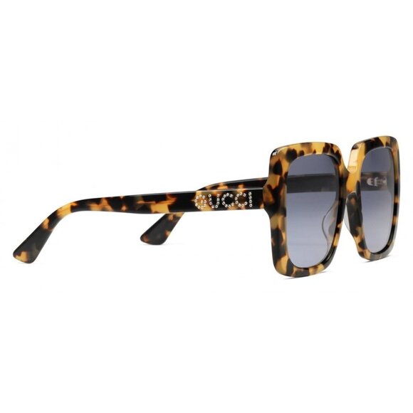 Gucci  GG0418S 003 Rectangular Acetate rhinestone brown Sunglasses -Spotted Turt - Picture 2 of 9